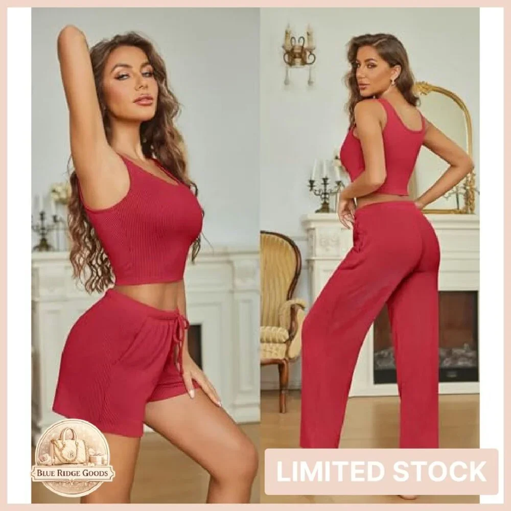 Ribbed Lounge Set Crop Top Shorts Pants Soft Pajama Y2K Chic Vacation Outfits